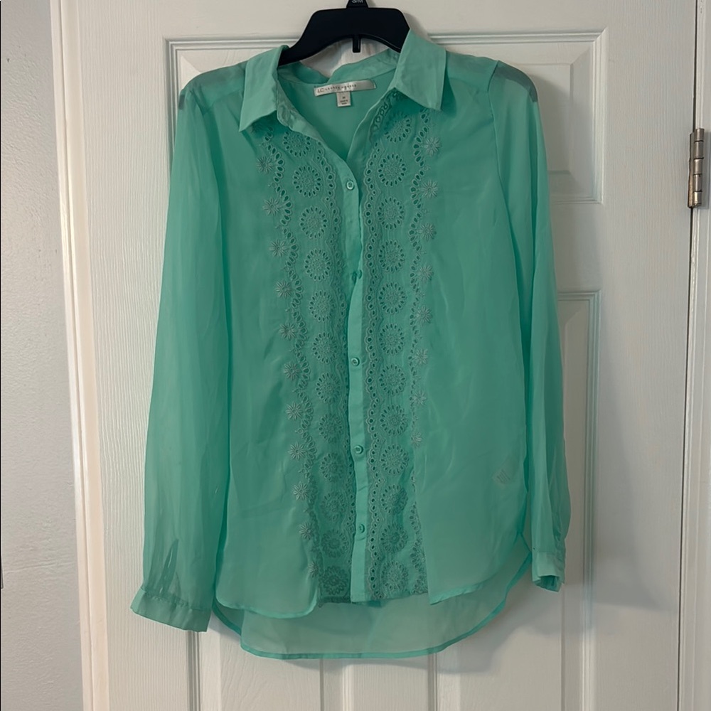 LC Lauren Conrad Green Button Down Shirt with Dress Shirt Collar